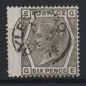 #287 GB 1873 6d deep grey plate 13 vfu cds, scarce to get cds on this value sg146 c£75