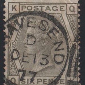 #291 GB 1873 6d grey plate 15 fu, large part cds sg147 c£40