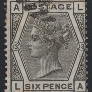 #288 GB 1873 6d deep grey plate 13 vfu clear profile sg146 c£75