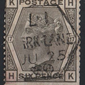#290 GB 1873 6d deep grey plate 17, wmk spray, odd dulled perf otherwise fu, late free hexagonal sg146 c£100