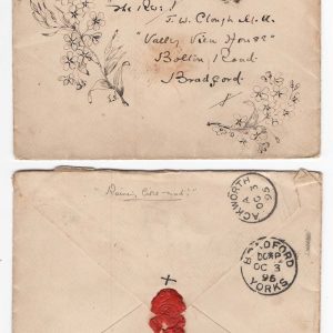 #322 GB 1881 1d lilac on 1895 neat hand illustrated cover (fine flora ink drawing) from Pontefract to Bradford sg172