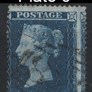 #188 GB 1854 2d blue sg36a plate 6 vfu, light numeral, centred left, rich colour c£250