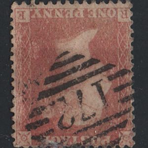 #190 GB 1854 1d pale red perf 14, wmk large crown inverted fu, Irish 172 (Derry) diamond sg38Wi c£100++