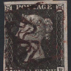 #047 GB 1840 1d black plate 2 KE fu, Doubled letter E, 3½ margins, brownish (mixed inks) MX cancels, c£425 - (a true brown MX c£3000) sg2
