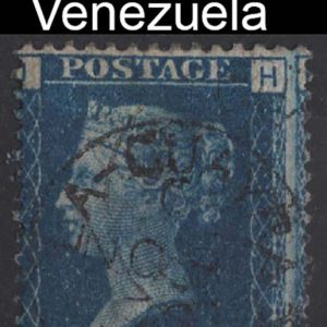 #572 GB  Used Abroad 1858 Venezuela: 2d blue plate 13 vfu with LA GUAYRA cds + tiny part red transit cancel sgZ17 c£135