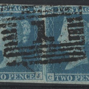 #135 GB 1841 2d pale blue plate 4 CJ-CK fu pair with 4 mainly large margins, single neat Aberdeen numeral sg13