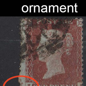 #164 GB 1854 1d red die 1, small crown perf 14 sg22 vgu, lettered JA misperfed sheet ornament part showing