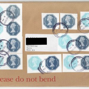 #546 GB 1999 Machin Octagonal ½p & 3p printed to private order labels commercially used on cover in 1999 to make 31p rate