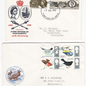 #515 GB 1965 Parliament set - fine FDC, ditto 1966 Birds, non-phosphor