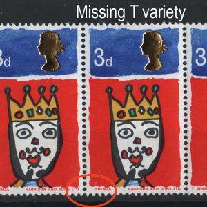 #517 GB 1966 Christmas 3d um strip of 3 with the missing T variety sg713c c£25
