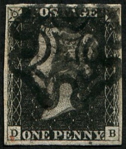 #053 GB 1840 1d black plate 8 DB vfu, firm black MX & tiny part red cancel lower left, fine four margins (Spec AS49) c£525 sg2