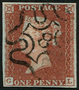 #127 GB 1841 1d red plate 30 GL #8 in MX, fine strike, fresh four fine margins sg8m