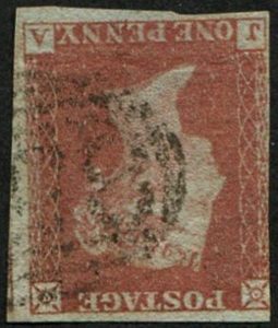 #124 GB 1841 1d red SCARCE plate 175 JA & WMK INV fu, light numeral, 3½ margins B2/1c sg8