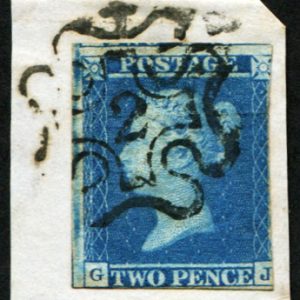#143 GB 1841 2d blue plate 3 GJ #2 in MX, fine complete strike tying 2½ margin copy to small piece c£700 sg14f
