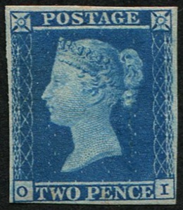 #142 GB 1841 2d blue plate 4 OI vf mint, lovely gum, four clear-fine margins c£5,000 sg14