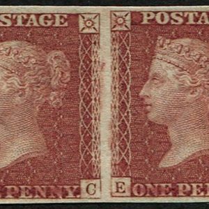 #186 GB 1854 1d red sg29a (plate 25 EC-ED) IMPERF (NEALS STEAM PRESS) pair, unused no creasing (Spec C8h) (c£6,000)