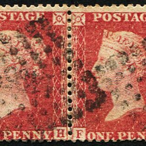 #570 GB  Used Abroad 1854 1d red sg40 (plate 27 ‘FG-FJ’) FRENCH LOZENGE CANCELS ‘1795’ ON STRIP OF FOUR (4d rate).(Spec C10)