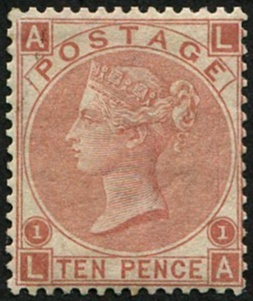 #252 GB 1867 10d sg113 PALE RED-BROWN f mint, gum partially re-distributed. (c£2,750)