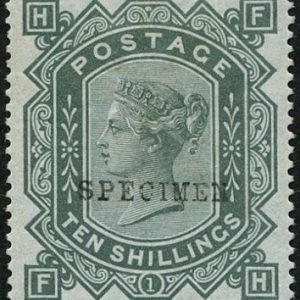 #267 GB 1867 10s sg131s wmk ANCHOR, ON BLUED PAPER) ovpt Specimen TYPE 9, well centred, vf mint (c£8,500)