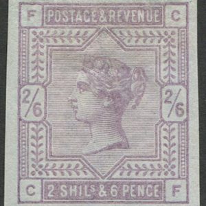 #326 GB 1883 2/6d sg175 (on ‘BLUED PAPER’) ‘CF’ IMPRIMATUR, four large-huge margins, f mint, excellent bluing (c£5,000)