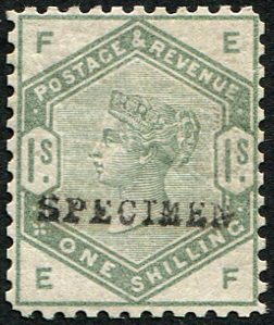 #333 GB 1883 1s sg196 TRIAL ‘PERF 12’ ovpt ‘Specimen’ TYPE 9, well centred, fine mint (Spec K26t) (c£625)