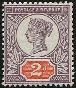 #340 GB 1887 2d sg199 COLOUR TRIAL IN PURPLE & SCARLET (No wmk, perf 14) vf mint (c£1,000)