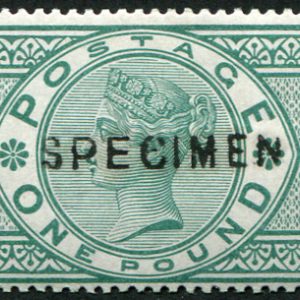 #356 GB 1891 £1 GREEN sg212s ovpt Specimen TYPE 11, vf mint