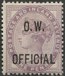 #558 GB  Officials 1887 OW 1d lilac sgO33 very fine mint. RPS Cert