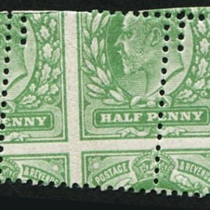 #376 GB 1911 ½d sg267 Spectacular misperfed STRIP OF THREE um, (parts of six stamps)