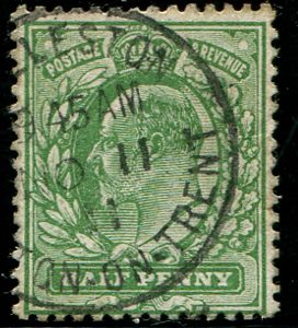 #379 GB 1911 ½d sg271 bright green vfu, well centred, Burton-On-Trent1911 cds, fine colour of this scarcer shade (Spec M3/6), Hendon Cert