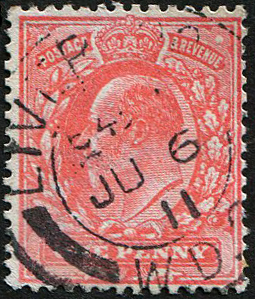 #381 GB 1911 1d sg275 ANILINE-PINK(F) vfu, light Liverpool1911 cds, fab colour of this scarce shade, RPS Cert