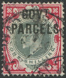 #567 GB  Officials 1902 Govt Parcels 1s sgO78 FU, two steel cds cancels c£300)