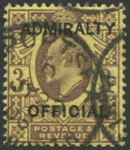#565 GB  Officials 1902 Admiralty 3d sgO106 fu, ‘Portsmouth1903’ cds fine colour (c£160)
