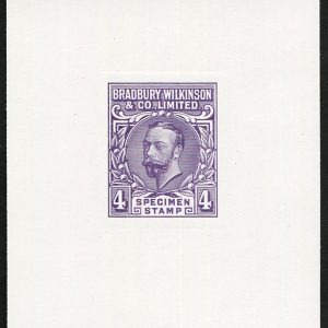 #374 GB 1910 BRADBURY 4d ESSAY DIE PROOF IN PURPLE on proof paper