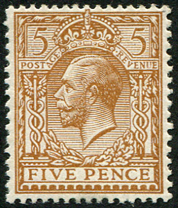 #428 GB 1912 5d sg382a VARIETY, ‘NO WMK’ um, fresh, scarce variety (Spec N25/1a), RPS Cert