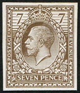 #409 GB 1912 7d EVE'S WREATH DESIGN IN BISTRE-BROWN on white thin glazed card (no wmk)(c£1,900)