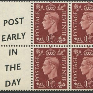 #468 GB 1937 1½d sg464 ADVERTISING BOOKLET (5x um) POST EARLY/IN THE DAY (Cyl G59, perf B3/I). (Spec QB23/14) (c£160)