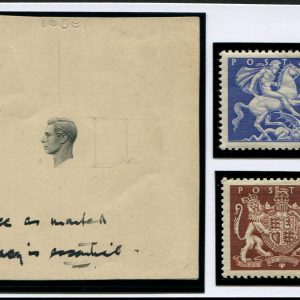 #482 GB 1951 Festival high values sg511/512 HEAD PLATE PROOF on Buff card (with pencil guide line marks & manuscript. Rare
