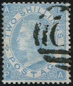 #263 GB 1867 2s sg120b MILKY-BLUE vfu, part C numeral on R/H side (used abroad) (c£1,500)