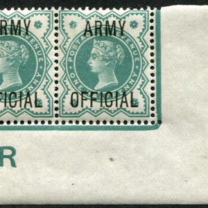 #563 GB  Officials 1900 Army ½d sgO42 CONTROL R corner pair um, super fresh.