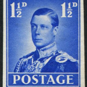 #462 GB 1936 KE8 CORONATION ESSAY by HARRISONS (TYPE F) 1½d IMPERF in BLUE um (wmk.E8R)
