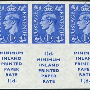 #478 GB 1951 1d sg504 IMPERF IMPRIMATUR ADVERTISING BOOKLET PANE OF THREE + labels , backstamped BPMA  (Upright wmk) (c£15,000)