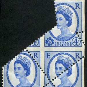 #510 GB 1960 4d sg616a Spectacular misperfed irregular block of three um top marginal