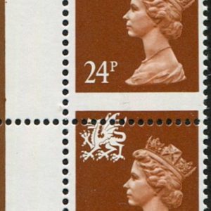 #541 GB 1991 Wales 24p sgW59 DRAMATIC misperfed VERTICAL PAIR um marginal.