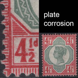 #441 GB 1887 4½d sg206 f mint showing corrosion of SW corner variety