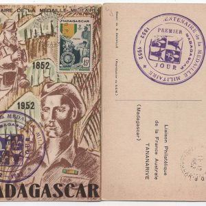 #852 Madagascar 1952 Military Medal Centenary vfu on Maxicard, 11Dec52