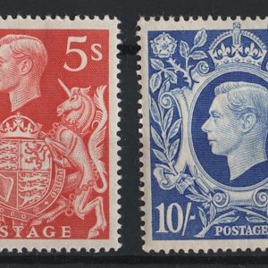 #594 GB 1939 Square high values 2/6d, 5s, 10s, £1, one of each um sg476b-478c c£105
