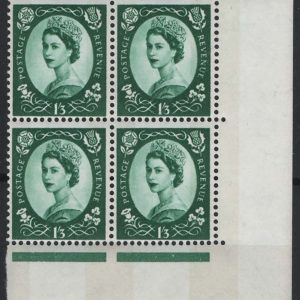 #632 GB 1960 1/3d 9.5mm phosphor in um corner blk of 4 sg618var Spec S149