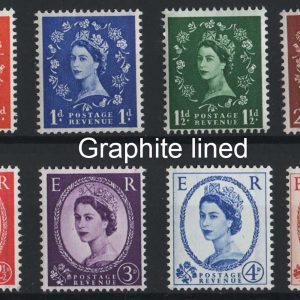 #622 GB 1958 Graphite wmk upright set of 8 good perfs um sg597-594 c£110