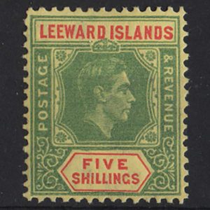 #849 Leeward Is 1938 5s green & red/yellow, ordinary paper sg112b vf mint